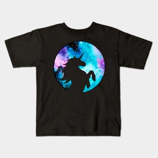 Rearing Galaxy Unicorn Silhouette Kids T-Shirt